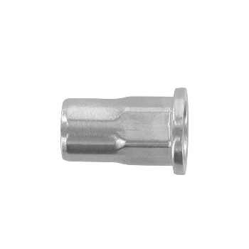 Blind rivet nuts with flat head, open partial hexagon